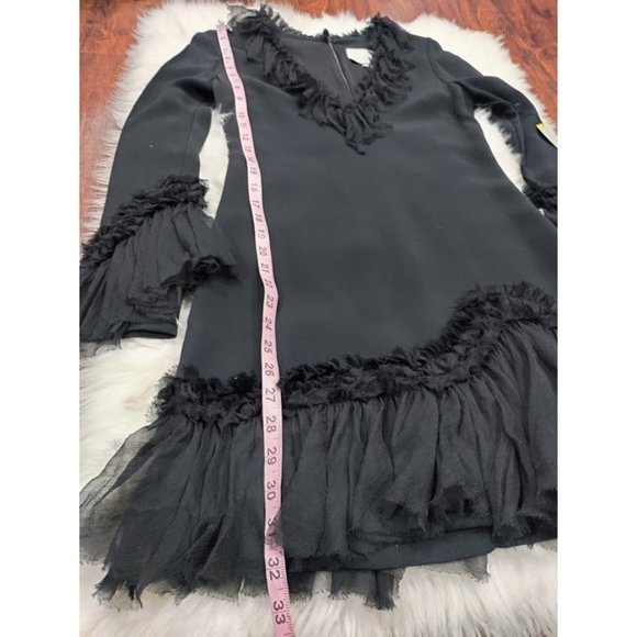 NWT Alexis Bell Sleeve Ruffle Trim A-Line Mini Dress Black Women's Size XS - Picture 14 of 16
